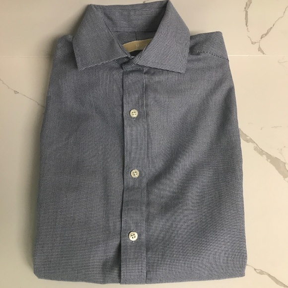 Michael Kors Dress Shirt 14 1/2 Navy Herringbone 💯 % Cotton Long Sleeve Slim - Picture 1 of 7